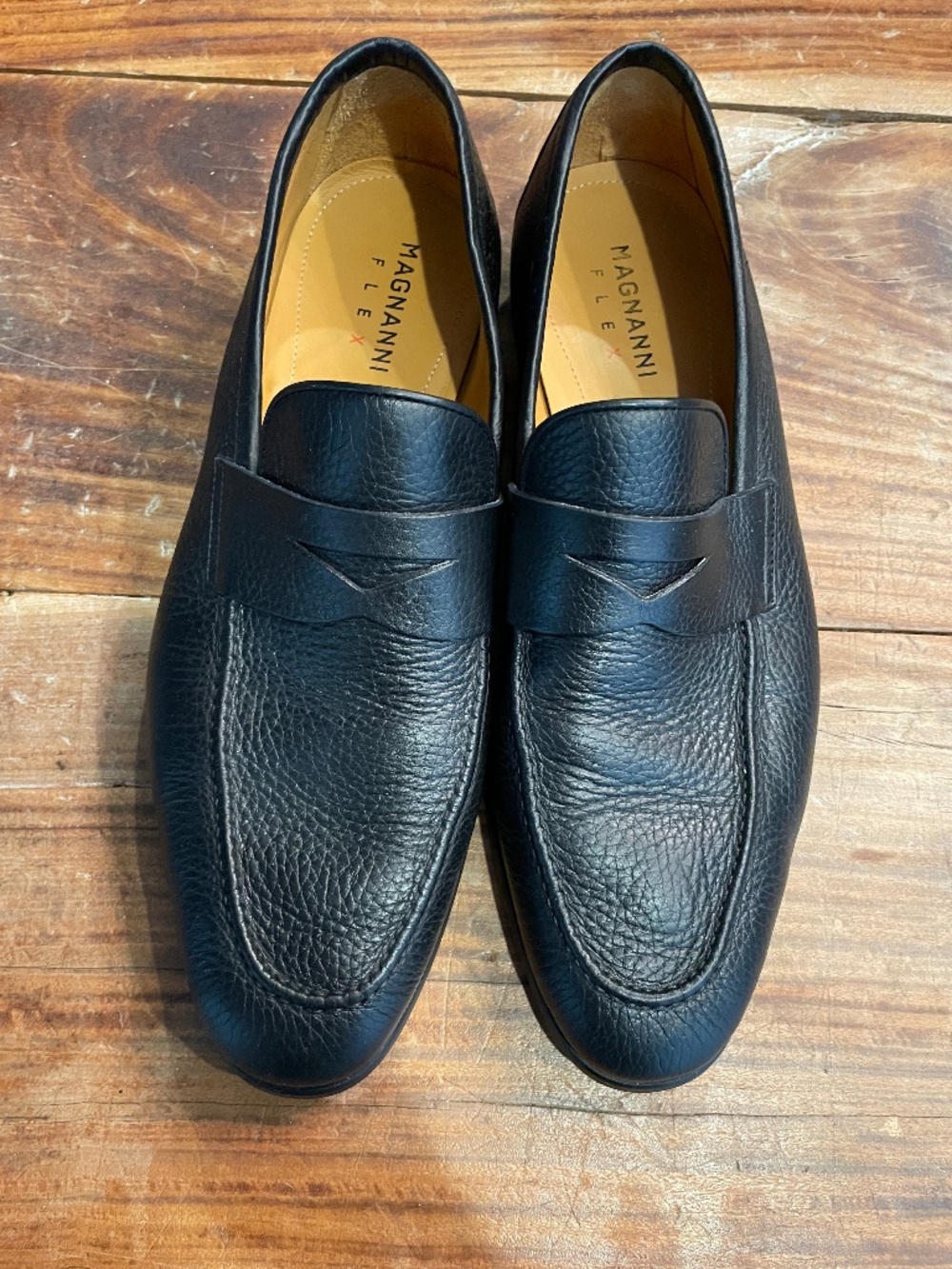 Magnanni Flex Shoe Mens Sz 10.5 Black Pebble Leather Penny Dress Slip On Loafer